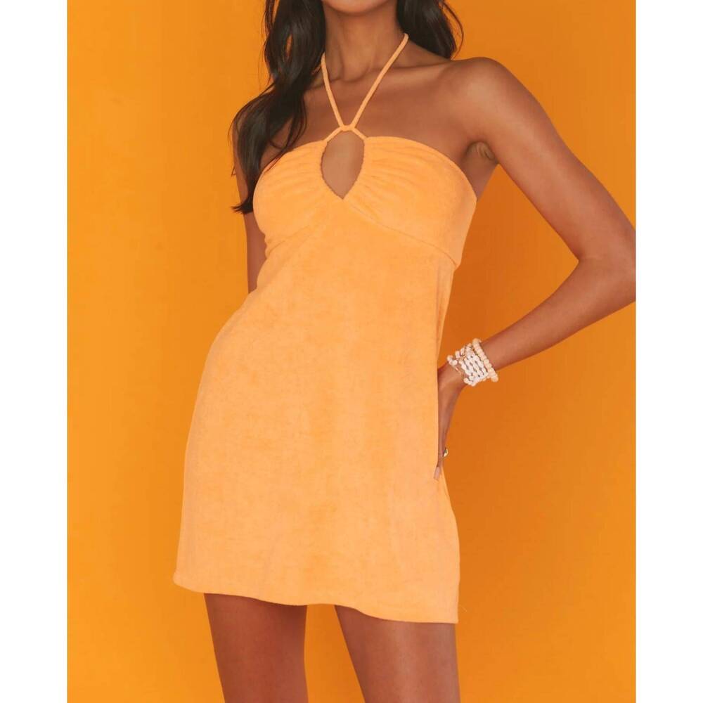 NEW SHOW ME YOUR MUMU outgoing mini dress in orange terry
